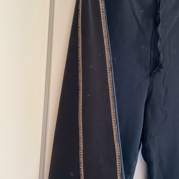 Cotton wide leg drawstring pants in black with brown stitching. Size 2 (L) GUC - Picture 2 of 7